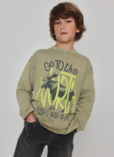 T-shirt garçon maille imprimé élan Vert 1 - vertbaudet enfant 