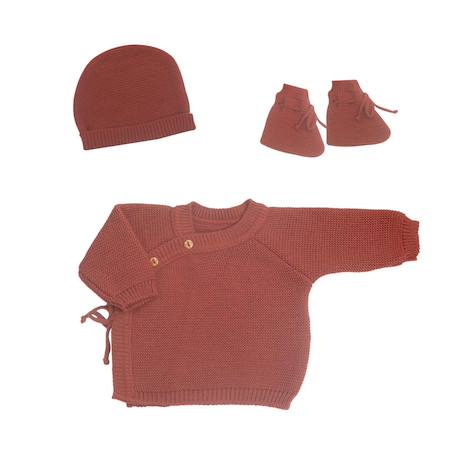 Trousseau naissance bébé en maille #a0b5a5+#b27068+#edbe00+#ffffff 5 - vertbaudet enfant 
