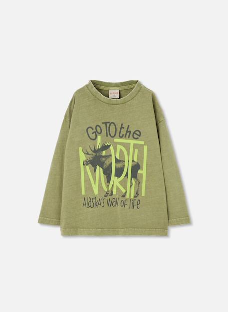 T-shirt garçon maille imprimé élan Vert 2 - vertbaudet enfant 