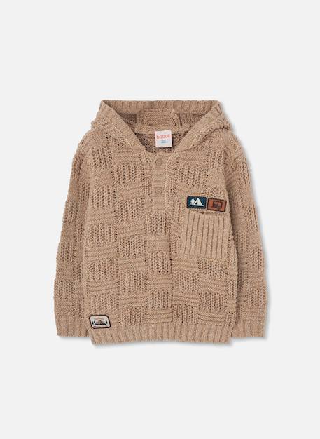 Pull garçon à capuche et patches Marron 2 - vertbaudet enfant 