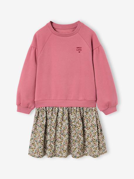 Robe bi-matière fille anthracite+corail+écru+mauve+vert sauge 12 - vertbaudet enfant 
