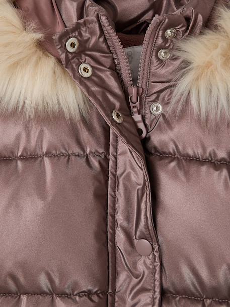 Doudoune à capuche fille doublée maille polaire anthracite+mauve+or+rose poudré 6 - vertbaudet enfant 