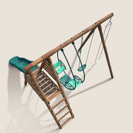 Portique en bois rond 3 agrès avec face à face, échelle et toboggan lavande Marron 6 - vertbaudet enfant 