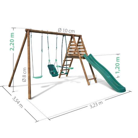 Portique en bois rond 3 agrès balançoire bébé, face à face et toboggan tulipe Marron 5 - vertbaudet enfant 