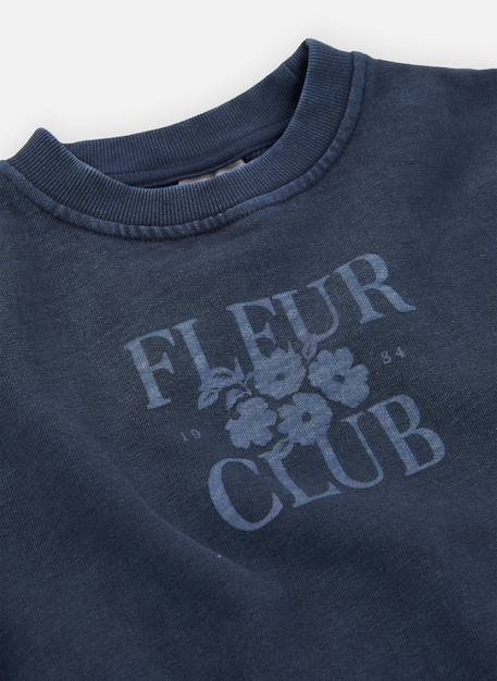 Sweat-shirt fille molleton imprimé fleurs Bleu 4 - vertbaudet enfant 