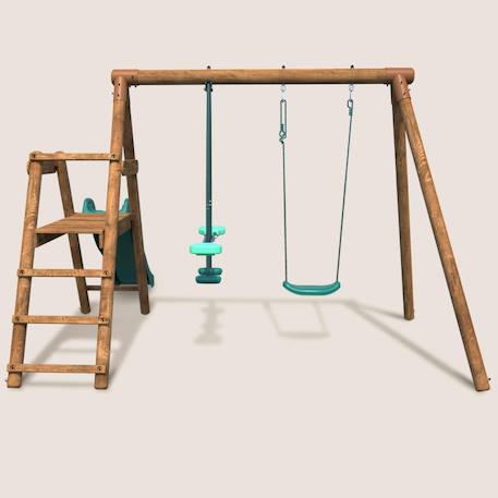 Portique en bois rond 2 agrès avec balançoire et face à face menthe Marron 2 - vertbaudet enfant 