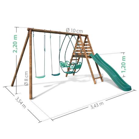 Portique en bois rond 3 agrès avec face à face et toboggan narcisse Marron 6 - vertbaudet enfant 
