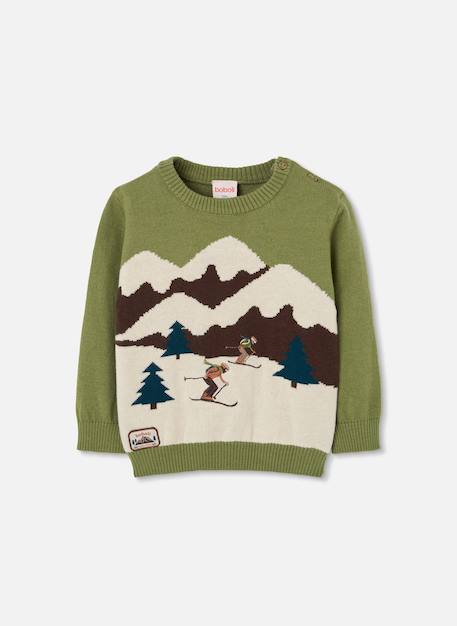 Pull garçon imprimé skieurs Vert 2 - vertbaudet enfant 
