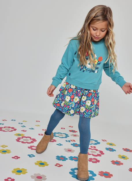 Robe en molleton imprimée fleurs Bleu 1 - vertbaudet enfant 