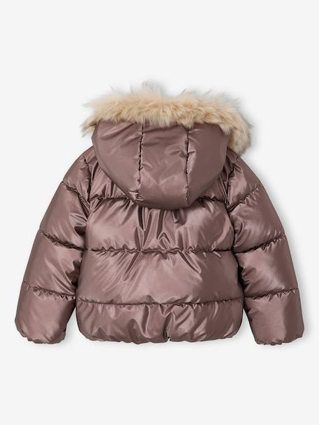 Doudoune à capuche fille doublée maille polaire anthracite+mauve+or+rose poudré 5 - vertbaudet enfant 