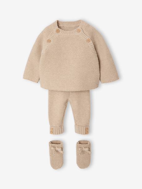 Ensemble 3 pièces naissance mixte beige chiné 1 - vertbaudet enfant 
