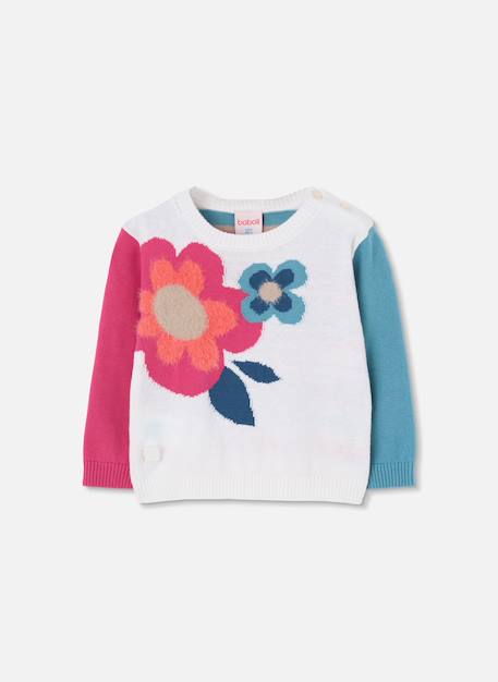 Pull fille imprimé fleurs Blanc 3 - vertbaudet enfant 