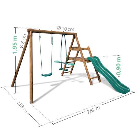 Portique en bois rond 2 agrès avec balançoire et face à face menthe Marron 5 - vertbaudet enfant 