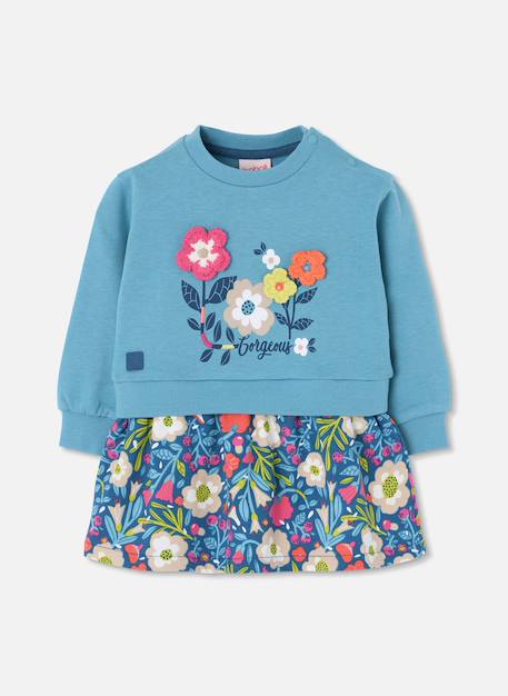 Robe en molleton imprimée fleurs Bleu 2 - vertbaudet enfant 