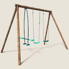 Jouet-Portique en bois rond 3 agrès avec face à face polo