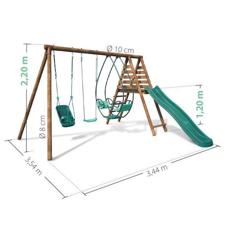 Portique en bois rond 3 agrès avec balançoire bébé et toboggan colza Marron 5 - vertbaudet enfant 