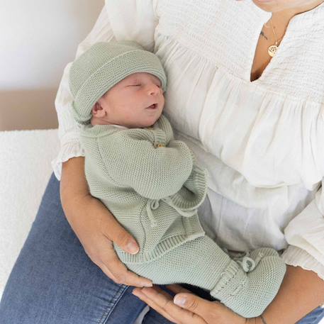 Trousseau naissance bébé en maille #a0b5a5+#b27068+#edbe00+#ffffff 4 - vertbaudet enfant 