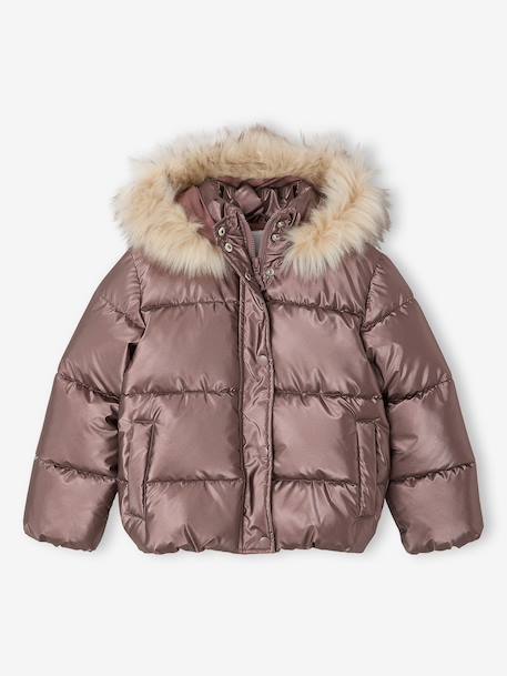 Doudoune à capuche fille doublée maille polaire anthracite+mauve+or+rose poudré 4 - vertbaudet enfant 