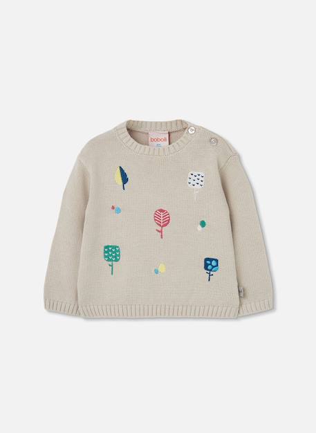Pull bébé fille brodé d'arbres Beige 1 - vertbaudet enfant 