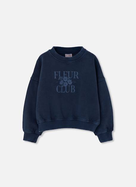 Sweat-shirt fille molleton imprimé fleurs Bleu 2 - vertbaudet enfant 