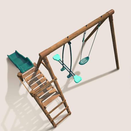 Portique en bois rond 2 agrès avec balançoire et face à face menthe Marron 6 - vertbaudet enfant 