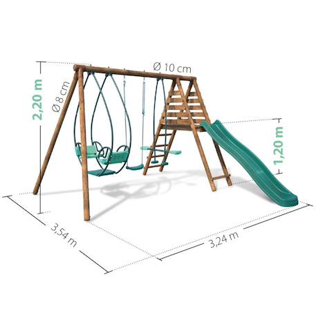 Portique en bois rond 3 agrès avec face à face et toboggan nigel Marron 5 - vertbaudet enfant 