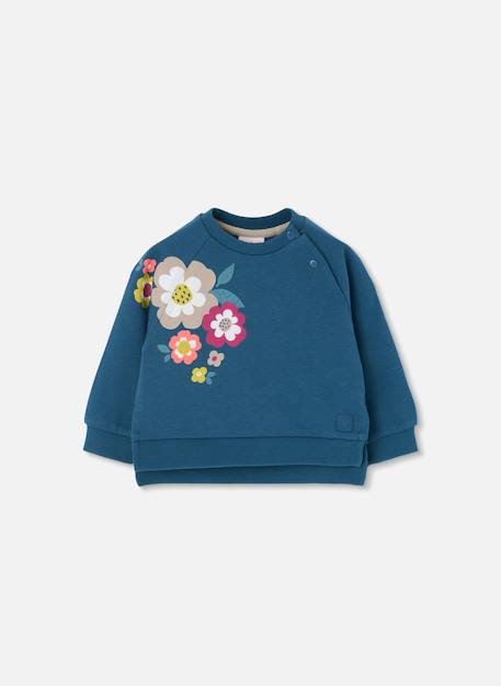 Sweat-shirt fille en molleton imprimé fleurs Bleu 2 - vertbaudet enfant 