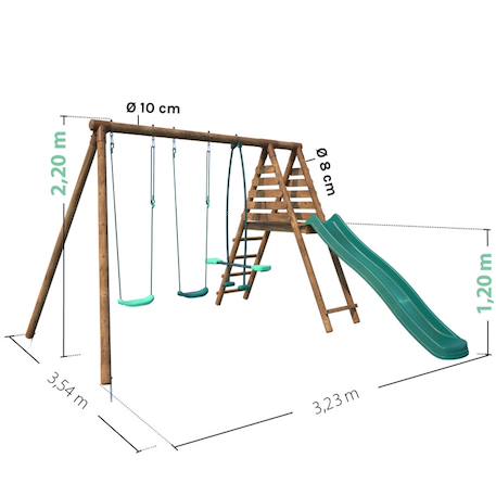 Portique en bois rond 3 agrès avec face à face et toboggan violette Marron 5 - vertbaudet enfant 