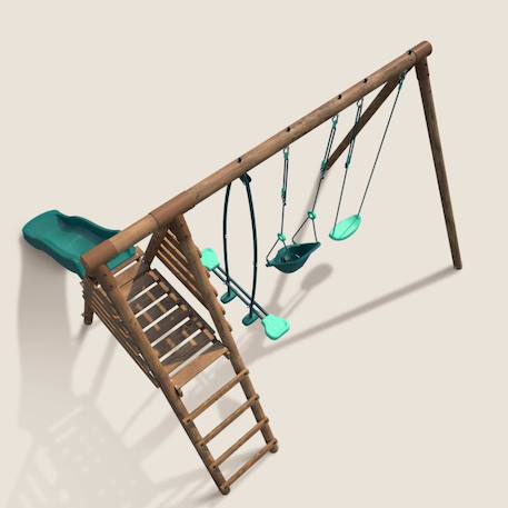 Portique en bois rond 3 agrès balançoire bébé, face à face et toboggan tulipe Marron 6 - vertbaudet enfant 