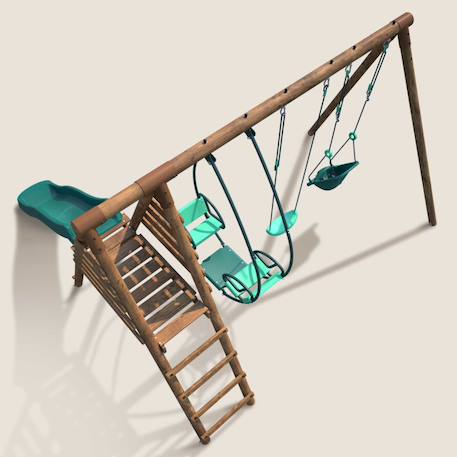 Portique en bois rond 3 agrès avec balançoire bébé et toboggan colza Marron 6 - vertbaudet enfant 