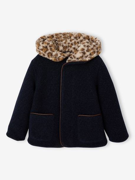 Manteau fille à capuche camel+marine 6 - vertbaudet enfant 