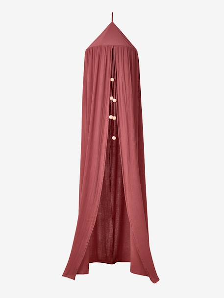 Ciel de lit en gaze de coton avec pompons beige poudré+cannelle+rose+rose+vert sauge 15 - vertbaudet enfant 