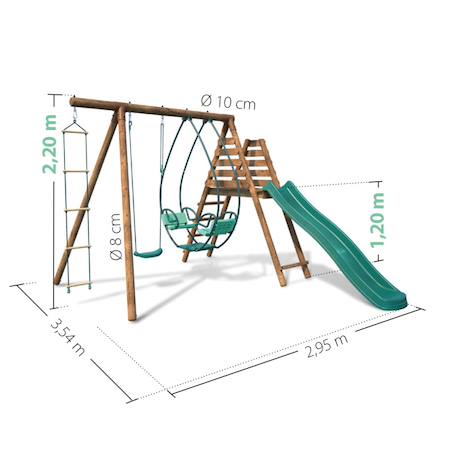 Portique en bois rond 3 agrès avec face à face, échelle et toboggan lavande Marron 5 - vertbaudet enfant 