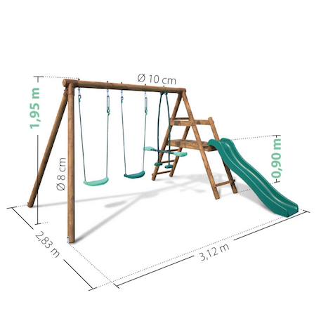 Portique en bois rond 3 agrès avec face à face et toboggan bas figue Marron 5 - vertbaudet enfant 