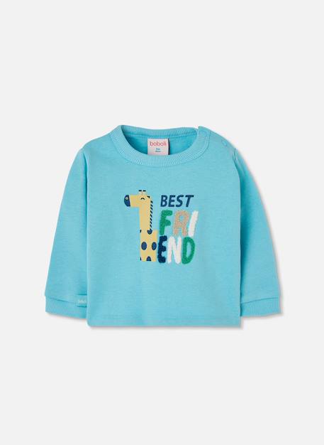 Sweat-shirt bébé garçon en molleton imprimé girafe Bleu 1 - vertbaudet enfant 