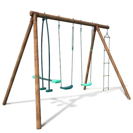 Portique en bois rond 4 agrès avec face à face et échelle gabin Vert 3 - vertbaudet enfant 