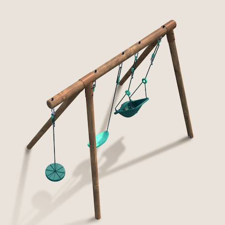Portique en bois rond 3 agrès avec balançoire bébé et corde disque tiago Marron 6 - vertbaudet enfant 