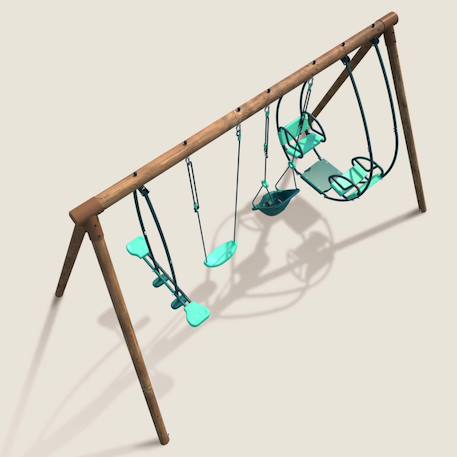 Portique en bois rond 4 agrès avec balançoire bébé et face à face suzanne Marron 6 - vertbaudet enfant 