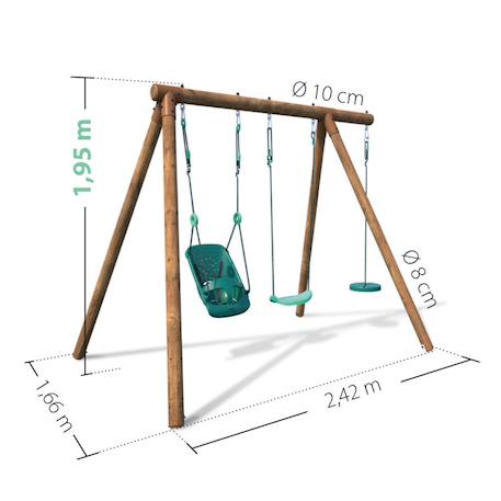 Portique en bois rond 3 agrès avec balançoire bébé et corde disque tiago Marron 5 - vertbaudet enfant 