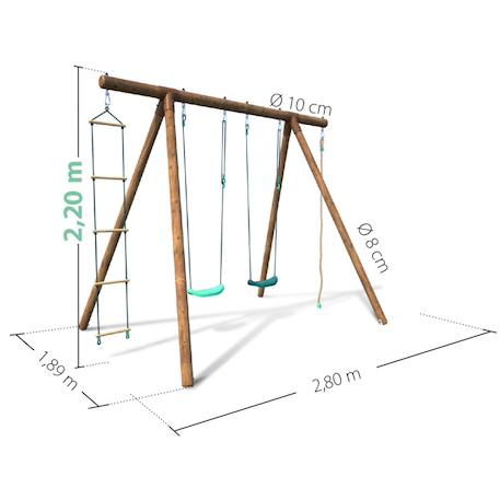 Portique en bois rond 4 agrès avec corde et échelle ernest Marron 5 - vertbaudet enfant 