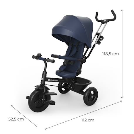Tricycle Kinderkraft ASTON 2 PLUS Évolutif 6-en-1 avec Siège 360° CLICK & TWIST, Position Semi-Allongée et Poignée Réglable Bleu+Gris+Rose+Vert 6 - vertbaudet enfant 