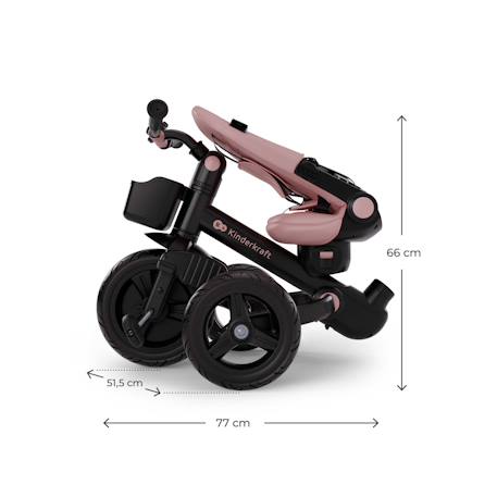 Tricycle Kinderkraft AVEO 2 PLUS Évolutif 6 Configurations avec Siège 360° CLICK&TWIST, Position Allongée et Pliage Rapide Beige+Gris+Rose+Vert 17 - vertbaudet enfant 