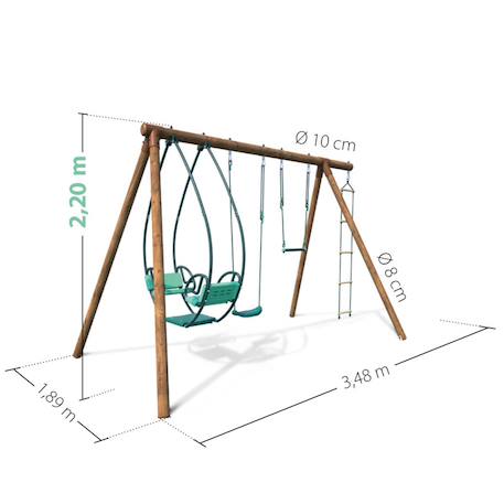 Portique en bois rond 4 agrès avec trapèze, échelle et face à face juliette Marron 5 - vertbaudet enfant 