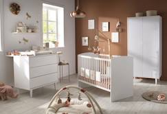 Chambre et rangement-Chambre bébé 3 pièces, lit 120x60, commode à langer et armoire 2 portes - milann
