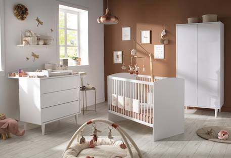 Chambre bébé 3 pièces, lit 120x60, commode à langer et armoire 2 portes - milann Blanc 1 - vertbaudet enfant 