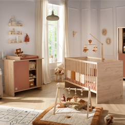Chambre et rangement-Chambre bébé, lit évolutif et commode à langer avec claustra - tokyo
