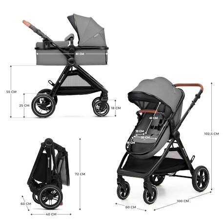 Poussette multifonction 2 en 1 ESME avec grandes roues, suspension, pliage compact, transformation nacelle en poussette, harnais 5 points, adaptateurs travel system, canopy large, panier, jusqu’à 25 kg . Gris 6 - vertbaudet enfant 