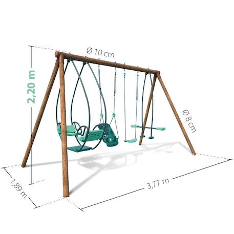 Portique en bois rond 4 agrès avec balançoire bébé et face à face suzanne Marron 5 - vertbaudet enfant 
