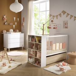 Chambre et rangement-Chambre bébé, lit 120x60 évolutif et commode à langer 3 tiroirs - paloma