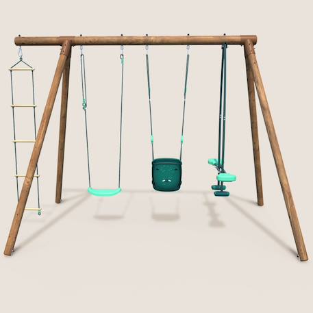 Portique en bois rond 4 agrès balançoire bébé, échelle et face à face suzon Marron 2 - vertbaudet enfant 